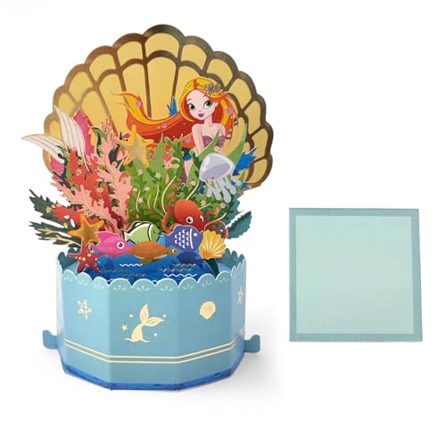 ZYOOO® 3D Meerjungfrau Pop Up Karten mit Umschlag,Grußkarten Geburtstag für Unter Meer Mädchen Geburtstagsdeko Motto Party Karten von ZYOOO lift