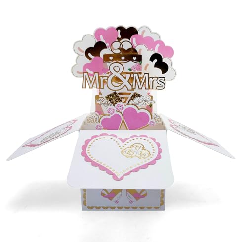 ZYOOO® 3D Pop-Up Karte Hochzeit Mr.& Mrs.mit Umschlag,Glückwunschkarte zur Hochzeit Trauung, Geldgeschenk für Hochzeitsreise Flitterwochen von Brautpaar von ZYOOO lift