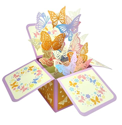 ZYOOO® 3D Pop Up Schmetterling Karte für Geburtstag Muttertag,Klappkarte Geburtstagsgeschenk Karte für Mutter,Mama,Großmutter,Tante,Frau,Freundin mit 1 Umschlag,1 Nachrichtenkarte von ZYOOO lift