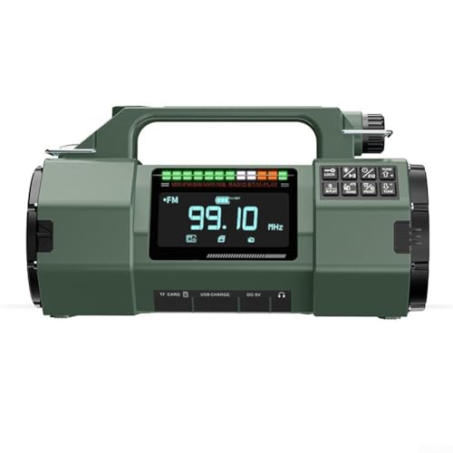 Multifunktionales Funkgerät, Radio mit LED-Taschenlampe und Handkurbelleistung, Lautsprecher, für Outdoor-Camping und Wandern (grün) von ZYWUOY