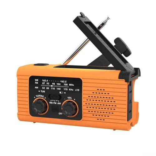 Solar-Wetterradio, 4000 mAh Solar und Handkurbel, AM/FM, LED-Taschenlampe, Leselampe, SOS, für Aktivitäten im Freien, Sicherheit zu Hause (Orange) von ZYWUOY
