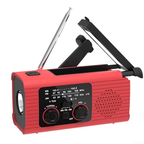Solar-Wetterradio, 4000 mAh Solar und Handkurbel, AM/FM, LED-Taschenlampe, Leselampe, SOS, für Aktivitäten im Freien, Sicherheit zu Hause (rot) von ZYWUOY