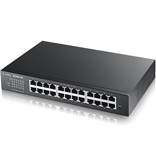 Zyxel 24-Port-Gigabit-Switch | Smart verwaltet | Desktop-/Rackmontage und lüfterloses Design | VLAN, IGMP, QoS | Begrenzter lebenslanger Schutz [GS1900-24E] von ZYXEL