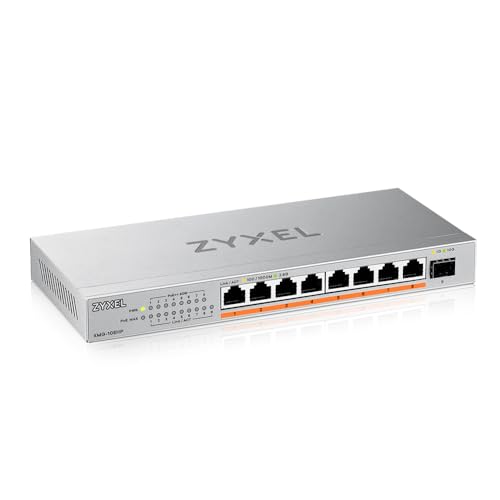 Zyxel 8-Port PoE 2.5G Multi-Gig Unmanaged Switch @ 100W mit 8 x PoE++ (60W) | 1 x 10G SFP+ | Desktop- oder Wandhalterung [XMG-108HP] von ZYXEL