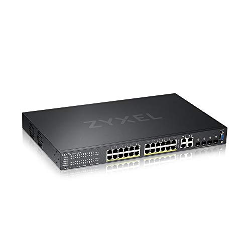 Zyxel Gigabit Ethernet Layer 2 Managed PoE+ Switch mit 24 Ports, einem Budget von 375 W, vier Gigabit-Combo-Ports und Hybrid-Cloud-Modus [GS2220-28HP] von ZYXEL