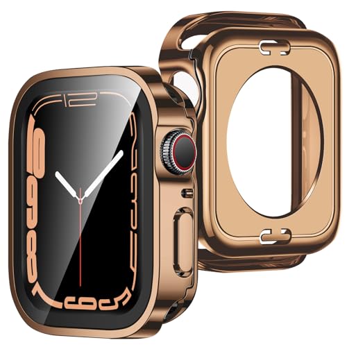 ZZDZZ 2 Stück Hülle Kompatibel mit Apple Watch Schutzhülle Series 9 Series 8 Series 7 45mm mit Displayschutz, Rundum 2 in 1 Hart PC Vorderseite & Rückseite Schutzhülle für iWatch, Roségold von ZZDZZ