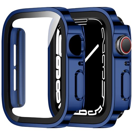 ZZDZZ 2 Stück Hülle Kompatibel mit Apple Watch Series 6 SE Series 5 Series 4 40mm Schutzhülle mit Glas Displayschutz, Ultradünne Hart PC Schutz Case für iWatch 40mm (Blau/Blau) von ZZDZZ