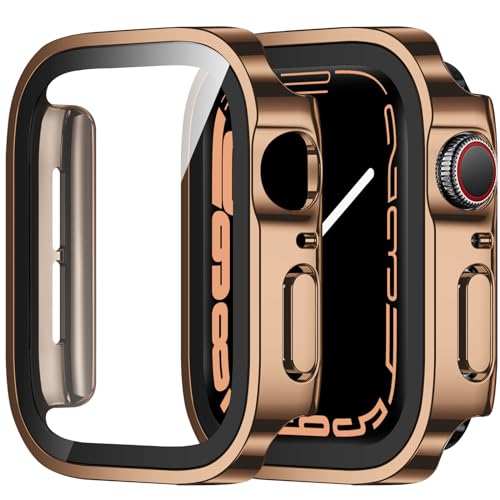 ZZDZZ 2 Stück Hülle Kompatibel mit Apple Watch Series 6 SE Series 5 Series 4 40mm Schutzhülle mit Glas Displayschutz, Ultradünne Hart PC Schutz Case für iWatch 40mm (Roségold/Roségold) von ZZDZZ