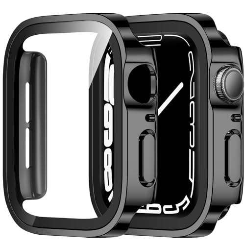 ZZDZZ 2 Stück Hülle Kompatibel mit Apple Watch Series 6 SE Series 5 Series 4 40mm Schutzhülle mit Glas Displayschutz, Ultradünne Hart PC Schutz Case für iWatch 40mm (Schwarz/Schwarz) von ZZDZZ