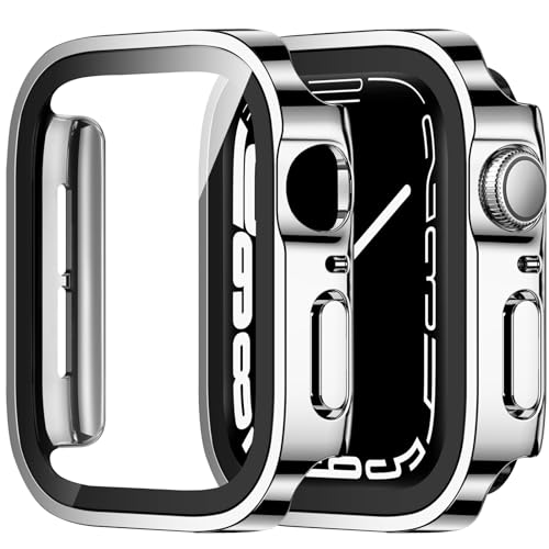 ZZDZZ 2 Stück Hülle Kompatibel mit Apple Watch Series 6 SE Series 5 Series 4 40mm Schutzhülle mit Glas Displayschutz, Ultradünne Hart PC Schutz Case für iWatch 40mm (Silber/Silber) von ZZDZZ