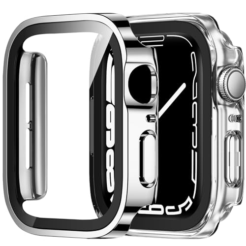 ZZDZZ 2 Stück Hülle Kompatibel mit Apple Watch Series 6 SE Series 5 Series 4 40mm Schutzhülle mit Glas Displayschutz, Ultradünne Hart PC Schutz Case für iWatch 40mm (Silber/Transparente) von ZZDZZ