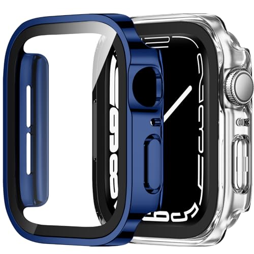 ZZDZZ 2 Stück Hülle Kompatibel mit Apple Watch Series 6 SE Series 5 Series 4 44mm Schutzhülle mit Glas Displayschutz, Ultradünne Hart PC Schutz Case für iWatch 44mm (Blau/Transparente) von ZZDZZ