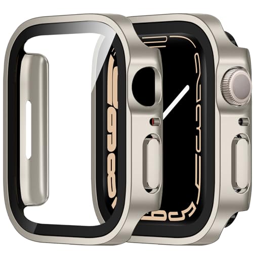 ZZDZZ 2 Stück Hülle Kompatibel mit Apple Watch Series 9 Series 8 Series 7 45mm Schutzhülle mit Glas Displayschutz, Ultradünne Hart PC Schutz Case für iWatch 45mm (Sternenlicht/Sternenlicht) von ZZDZZ