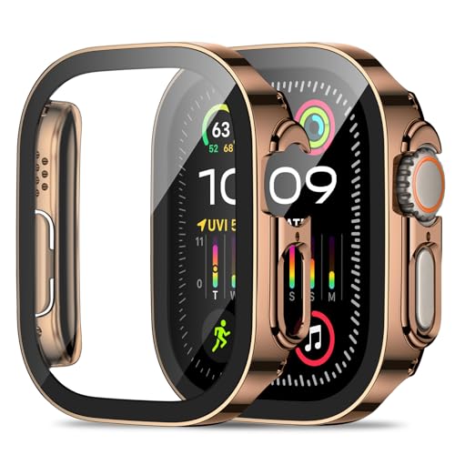 ZZDZZ 2 Stück Hülle Kompatibel mit Apple Watch Ultra 2/Ultra 49mm Schutzhülle mit Glas Displayschutz, Ultradünne Hart PC Schutz Case für iWatch 49mm (Roségold/Roségold) von ZZDZZ