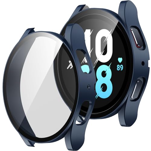 ZZDZZ 2 Stück Hülle Kompatibel mit Samsung Galaxy Watch 5/Galaxy Watch 4 40mm Schutzhülle mit Displayschutz, Hart PC Ultradünne Stoßfeste Gehäuse für Galaxy Watch 5/4 40mm (Blau/Transparente) von ZZDZZ
