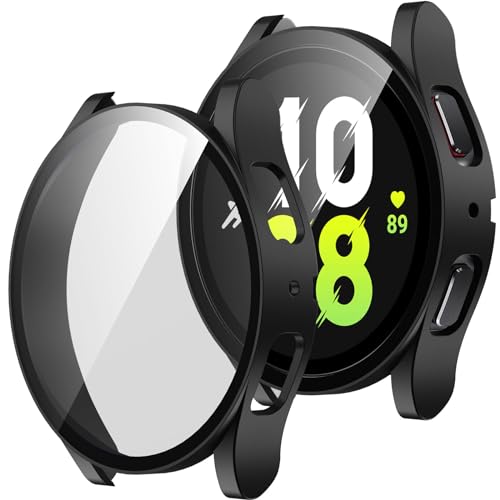 ZZDZZ 2 Stück Hülle Kompatibel mit Samsung Galaxy Watch 5/Galaxy Watch 4 40mm Schutzhülle mit Displayschutz, Hart PC Ultradünne Stoßfeste Gehäuse für Galaxy Watch 5/4 40mm (Schwarz/Transparente) von ZZDZZ