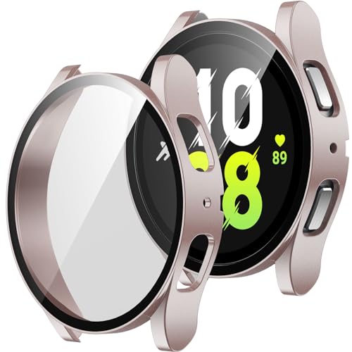ZZDZZ 2 Stück Hülle Kompatibel mit Samsung Galaxy Watch 5/Galaxy Watch 4 40mm Schutzhülle mit Displayschutz, Hart PC Ultradünne Stoßfeste Gehäuse für Galaxy Watch 5/4 40mm (RoséGold/Transparente) von ZZDZZ