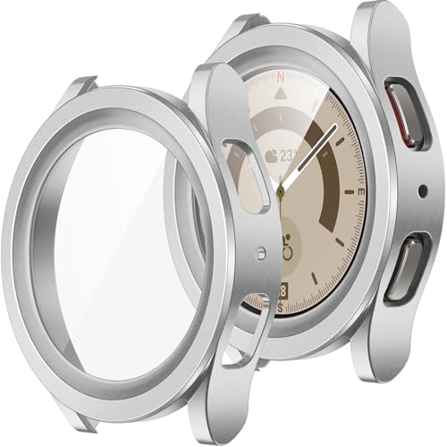 ZZDZZ 2 Stück Hülle Kompatibel mit Samsung Galaxy Watch 5 Pro 45mm Schutzhülle mit Displayschutz, Hart PC Ultradünne Stoßfeste Gehäuse für Galaxy Watch 5 Pro 45mm (Silber/Silber) von ZZDZZ