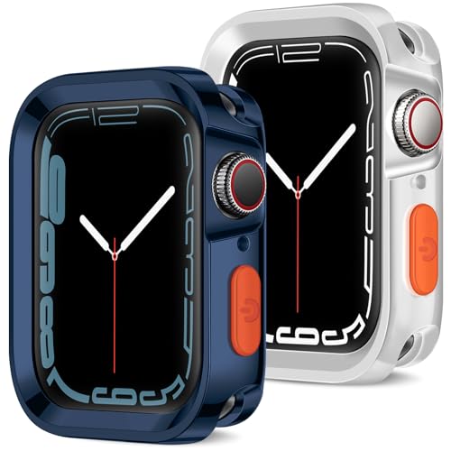 ZZDZZ 2 Stück Rugged Hülle Kompatibel mit Apple Watch Schutzhülle Serie 9/8/7 41mm Serie 6/5/4/SE 40mm, Plattiert Weich TPU Gehäuse Kompatibel mit iWatch (Blau/Transparent) von ZZDZZ