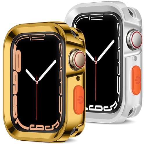 ZZDZZ 2 Stück Rugged Hülle Kompatibel mit Apple Watch Schutzhülle Serie 9/8/7 41mm Serie 6/5/4/SE 40mm, Plattiert Weich TPU Gehäuse Kompatibel mit iWatch (Gold/Transparent) von ZZDZZ