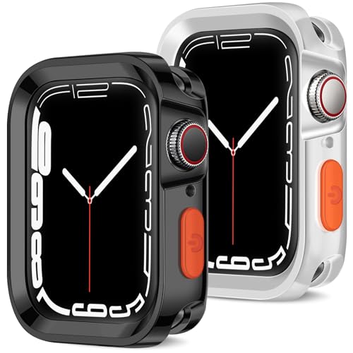 ZZDZZ 2 Stück Rugged Hülle Kompatibel mit Apple Watch Schutzhülle Serie 9/8/7 45mm Serie 6/5/4/SE 44mm, Plattiert Weich TPU Gehäuse Kompatibel mit iWatch (Schwarz/Transparent) von ZZDZZ