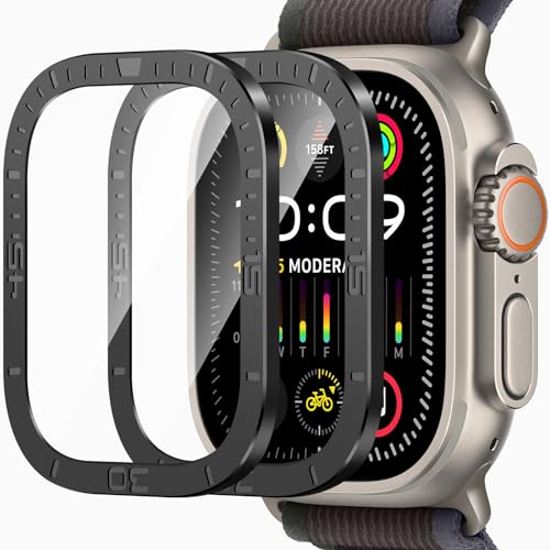 ZZDZZ 2 Stück Schutzfolie Kompatibel mit Apple Watch Ultra 2/Ultra 49mm, Volle Abdeckung Titanlegierungsrahmen Kratzfest Displayschutz für iWatch Ultra (Numerisch Schwarz) von ZZDZZ