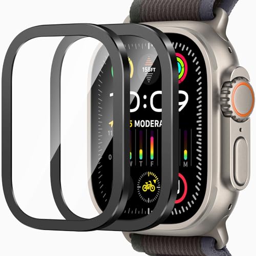 ZZDZZ 2 Stück Schutzfolie Kompatibel mit Apple Watch Ultra 2/Ultra 49mm, Volle Abdeckung Titanlegierungsrahmen Kratzfest Displayschutz für iWatch Ultra (Schwarz) von ZZDZZ