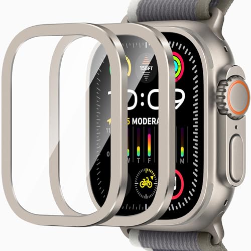 ZZDZZ 2 Stück Schutzfolie Kompatibel mit Apple Watch Ultra 2/Ultra 49mm, Volle Abdeckung Titanlegierungsrahmen Kratzfest Displayschutz für iWatch Ultra (Titanstahl) von ZZDZZ