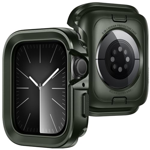 ZZDZZ 2 in 1 Hülle Kompatibel mit Apple Watch SE Series 6 Series 5 Series 4 44mm, Rundum Robuste Metall Rahmen Gehäuse Schutzhülle für iWatch 44mm - Armeegrün von ZZDZZ