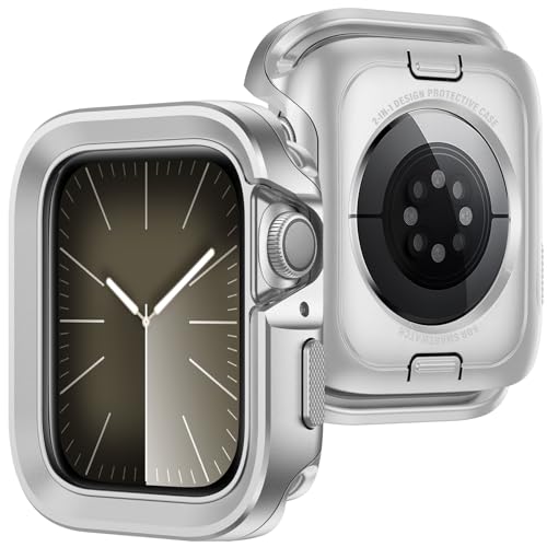 ZZDZZ 2 in 1 Hülle Kompatibel mit Apple Watch SE Series 6 Series 5 Series 4 44mm, Rundum Robuste Metall Rahmen Gehäuse Schutzhülle für iWatch 44mm - Silber von ZZDZZ