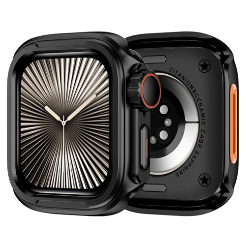 ZZDZZ 2 in 1 Upgrade Metall Hülle Kompatibel mit Apple Watch Series 10 46mm mit Rücken, Robuste Stoßstange Schützend Gehäuse für iWatch 46mm, Schwarz von ZZDZZ
