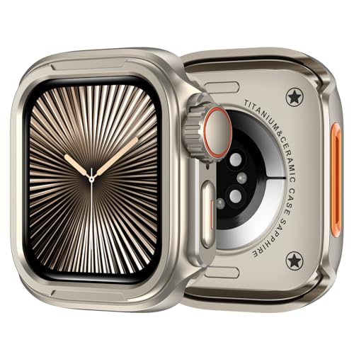 ZZDZZ 2 in 1 Upgrade Metall Hülle Kompatibel mit Apple Watch Series 10 46mm mit Rücken, Robuste Stoßstange Schützend Gehäuse für iWatch 46mm, Titanstahl von ZZDZZ