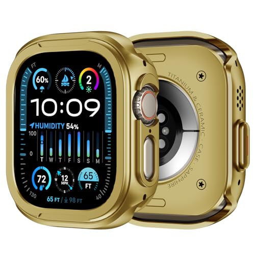 ZZDZZ 2 in 1 Upgrade Metall Hülle Kompatibel mit Apple Watch Ultra 2/Ultra 49mm mit Rücken, Robuste Stoßstange Schützend Gehäuse für iWatch 49mm, Gold ZZDZZ 2 in 1 Upgrade Metall Hülle Kompatibel mit Apple Watch Ultra 2/Ultra 49mm mit Rücken, Robuste Stoßstange Schützend Gehäuse für iWatch 49mm, Gold von ZZDZZ