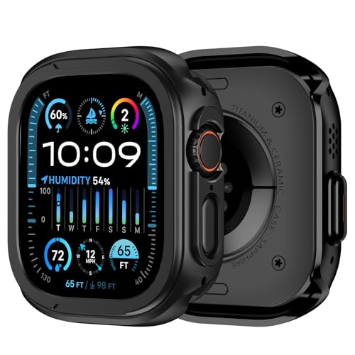 ZZDZZ 2 in 1 Upgrade Metall Hülle Kompatibel mit Apple Watch Ultra 2/Ultra mit Rücken, Robuste Stoßstange Schützend Gehäuse für iWatch 49mm, Schwarz von ZZDZZ
