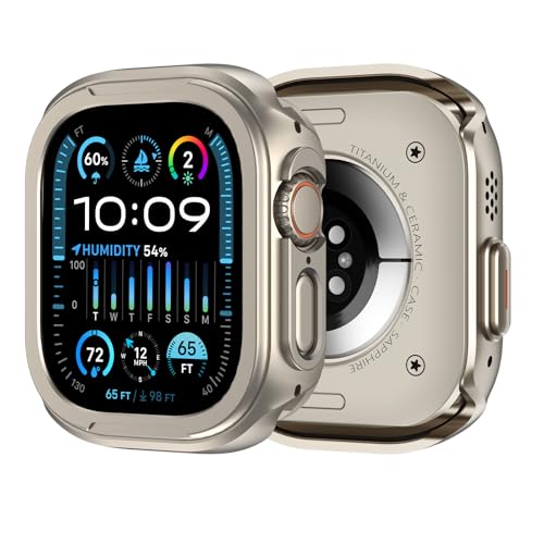 ZZDZZ 2 in 1 Upgrade Metall Hülle Kompatibel mit Apple Watch Ultra 2/Ultra mit Rücken, Robuste Stoßstange Schützend Gehäuse für iWatch 49mm, Titanstahl von ZZDZZ