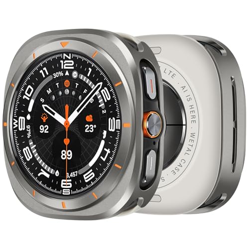 ZZDZZ Hülle für Samsung Galaxy Watch Ultra 47mm (2024) mit Rückseite, Robuste Metall Ultra Dünne Hard Schutz Schutzhülle für Galaxy Watch 7 Ultra (Grau/Orange) von ZZDZZ