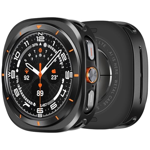 ZZDZZ Hülle für Samsung Galaxy Watch Ultra 47mm (2024) mit Rückseite, Robuste Metall Ultra Dünne Hard Schutz Schutzhülle für Galaxy Watch 7 Ultra (Schwarz/Orange) von ZZDZZ