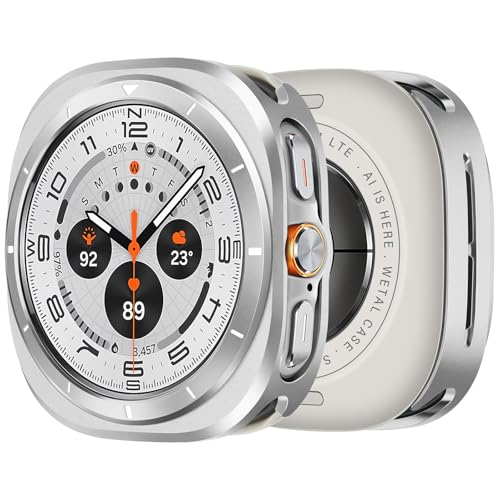 ZZDZZ Hülle für Samsung Galaxy Watch Ultra 47mm (2024) mit Rückseite, Robuste Metall Ultra Dünne Hard Schutz Schutzhülle für Galaxy Watch 7 Ultra (Silber/Weiß) von ZZDZZ