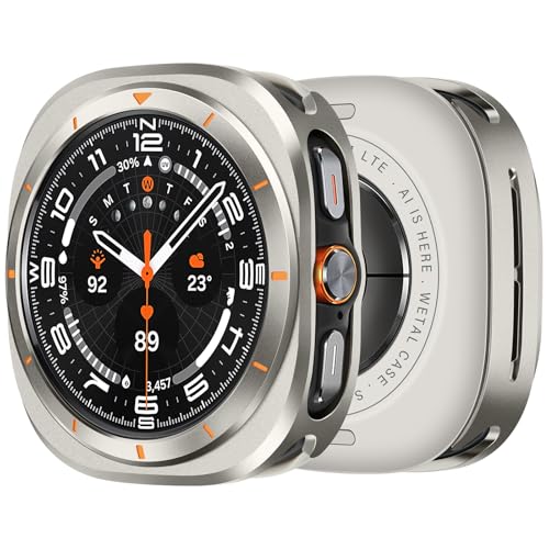 ZZDZZ Hülle für Samsung Galaxy Watch Ultra 47mm (2024) mit Rückseite, Robuste Metall Ultra Dünne Hard Schutz Schutzhülle für Galaxy Watch 7 Ultra (Titan/Orange) von ZZDZZ
