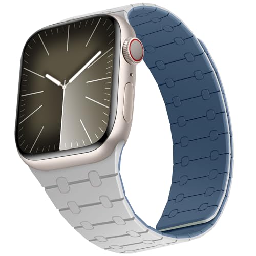 ZZDZZ Kompatibel mit Apple Watch Armband 49mm 45mm 44mm 42mm 41mm 40mm 38mm, Silikon Magnetische Ersatzarmband für iWatch Ultra 2/Ultra Series 9 8 7 SE 6 5 4 3 2 1 (38/40/41, Grau Bleu) von ZZDZZ