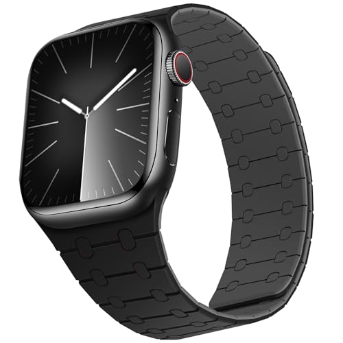 ZZDZZ Kompatibel mit Apple Watch Armband 49mm 45mm 44mm 42mm 41mm 40mm 38mm, Silikon Magnetische Ersatzarmband für iWatch Ultra 2/Ultra Series 9 8 7 SE 6 5 4 3 2 1 (38/40/41, Schwarz Grau) von ZZDZZ