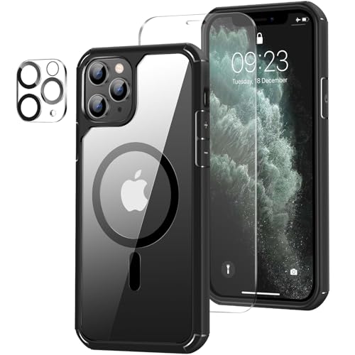 ZZDZZ Magnetisch Hülle Kompatibel mit iPhone 11 Pro Hülle [Kompatibel mit Magsafe], mit Schutzfolie und Kameraschutz Stoßfest Handyhülle für iPhone 11 Pro (Schwarz) von ZZDZZ