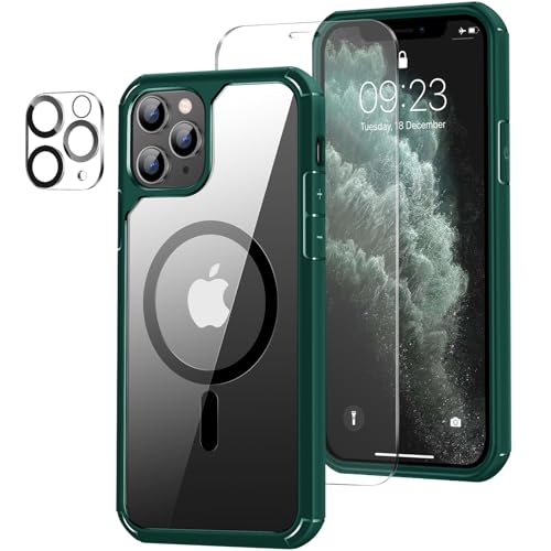 ZZDZZ Magnetisch Hülle Kompatibel mit iPhone 11 Pro Max Hülle [Kompatibel mit Magsafe], mit Schutzfolie und Kameraschutz Stoßfest Handyhülle für iPhone 11 Pro Max (Grün) von ZZDZZ