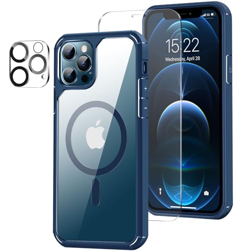 ZZDZZ Magnetisch Hülle Kompatibel mit iPhone 12 Hülle/iPhone 12 Pro Hülle [Kompatibel mit Magsafe], mit Schutzfolie und Kameraschutz Stoßfest Handyhülle für iPhone 12/iPhone 12 Pro (Blau) von ZZDZZ