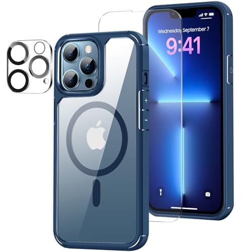 ZZDZZ Magnetisch Hülle Kompatibel mit iPhone 13 Pro Hülle [Kompatibel mit Magsafe], mit Schutzfolie und Kameraschutz Stoßfest Handyhülle für iPhone 13 Pro (Blau) von ZZDZZ