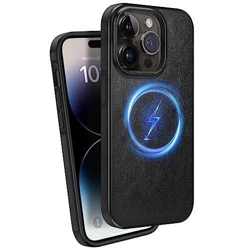 ZZDZZ Magnetisch Hülle Kompatibel mit iPhone 14 Pro Max Hülle Leder Design Handyhülle Stoßfest Schutzhülle (Schwarz) von ZZDZZ