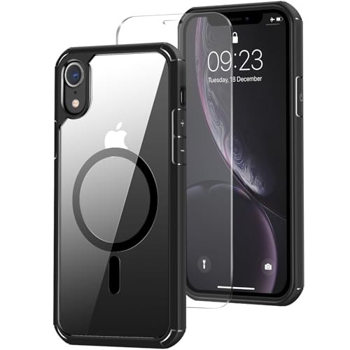 ZZDZZ Magnetisch Hülle Kompatibel mit iPhone XR Hülle [Kompatibel mit Magsafe], mit Schutzfolie Stoßfest Handyhülle für iPhone XR (Schwarz) von ZZDZZ