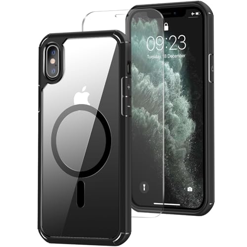 ZZDZZ Magnetisch Hülle Kompatibel mit iPhone XS Max Hülle [Kompatibel mit Magsafe], mit Schutzfolie Stoßfest Handyhülle für iPhone XS Max (Schwarz) von ZZDZZ