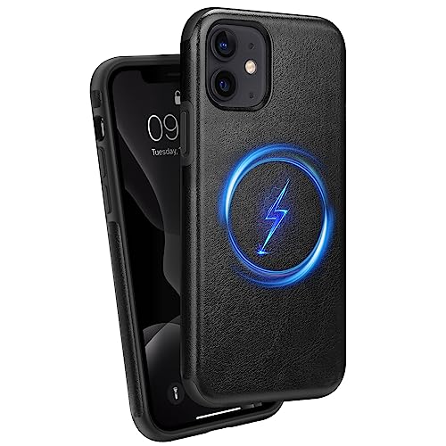 ZZDZZ Magnetisch Hülle für iPhone 11 Hülle [Kompatibel mit MagSafe] Leder Design Handyhülle Stoßfest Schutzhülle (Schwarz) von ZZDZZ