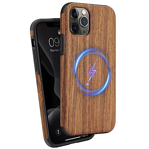 ZZDZZ Magnetisch Hülle für iPhone 11 Pro Max Hülle [Kompatibel mit MagSafe] Holz Design Handyhülle Stoßfest Schutzhülle (Rot Sandelholz) von ZZDZZ
